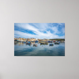 Traditional colorful fishing boats in the harbor canvas print