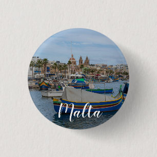 Traditional colourful fishing boats in Malta 1 Inch Round Button