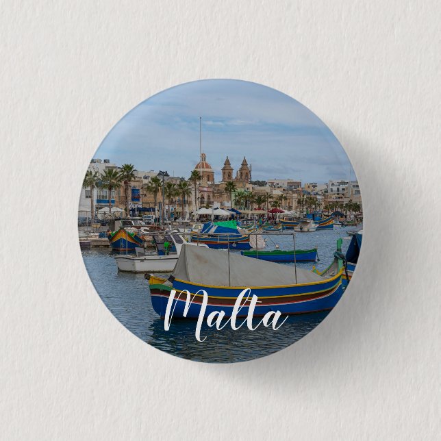 Traditional colourful fishing boats in Malta 1 Inch Round Button (Front)