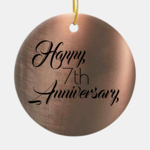 Traditional Copper 7th Anniversary Photo Back Ceramic Ornament