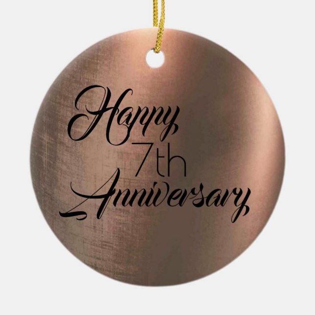 Traditional Copper 7th Anniversary Photo Back Ceramic Ornament (Front)