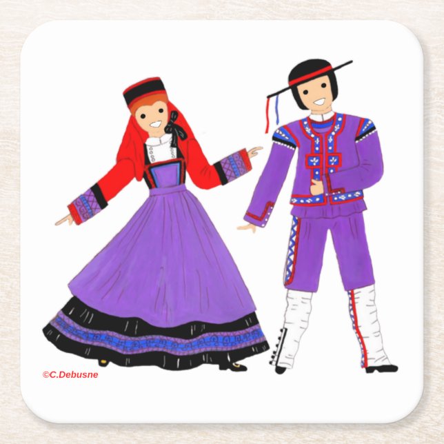 Traditional Costume of Brittany, France Square Paper Coaster (Front)