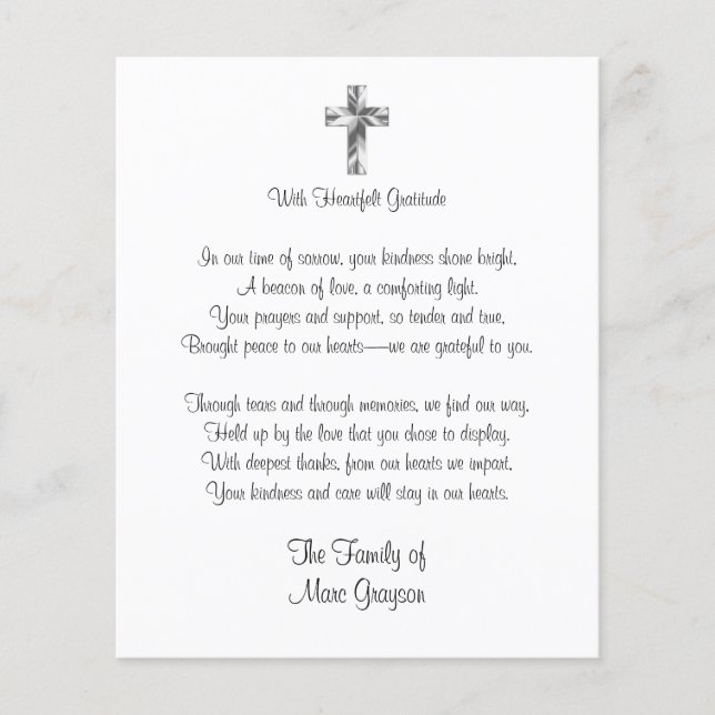 Traditional Cross Budget Funeral Thank You Card (Front)