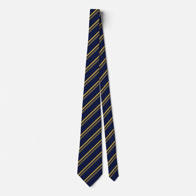 Traditional Dark Blue and Gold Diagonal Stripes Tie (Front)