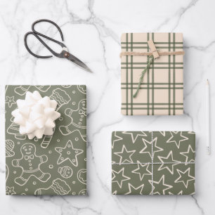 Traditional Dark Green Vintage Christmas Boho Wrapping Paper Sheet