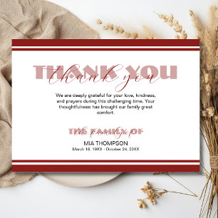 Traditional Deep Burgundy Lines Memorial Thank Thank You Card