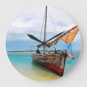 Traditional Dhow, Zanzibar, Tanzania Large Clock