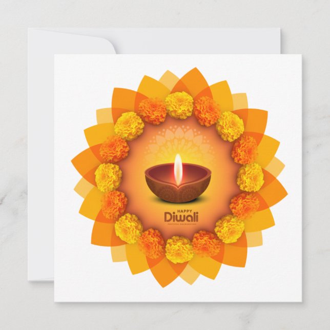 Traditional Diwali Diya Marigold Festival of Light Holiday Card (Front)