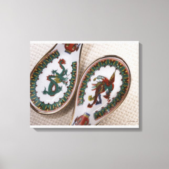 Traditional dragon and phoenix spoons canvas print (Front)