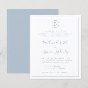 Traditional Dusty Blue Budget Wedding Invitation