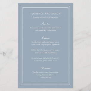 Traditional Dusty Blue Budget Wedding Menu
