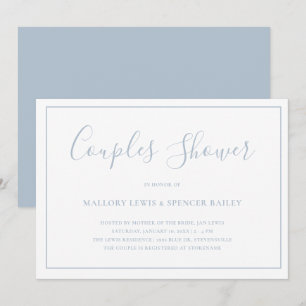Traditional Dusty Blue Elegant Couples Shower Invitation