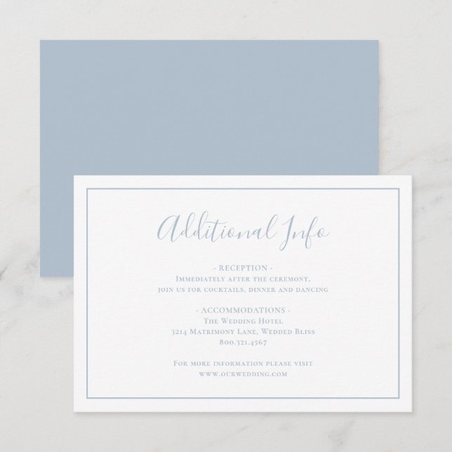 Traditional Dusty Blue Elegant Wedding Enclosure Card (Front/Back)