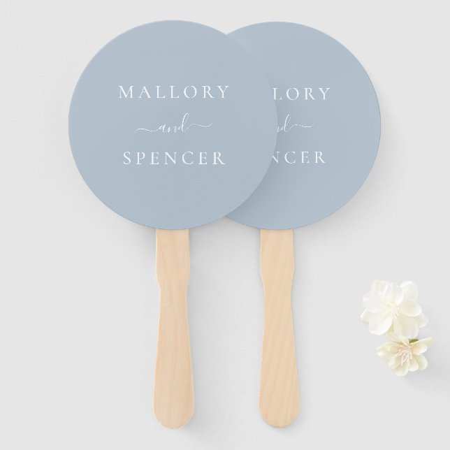Traditional Dusty Blue Elegant Wedding Hand Fan (Front and Back)