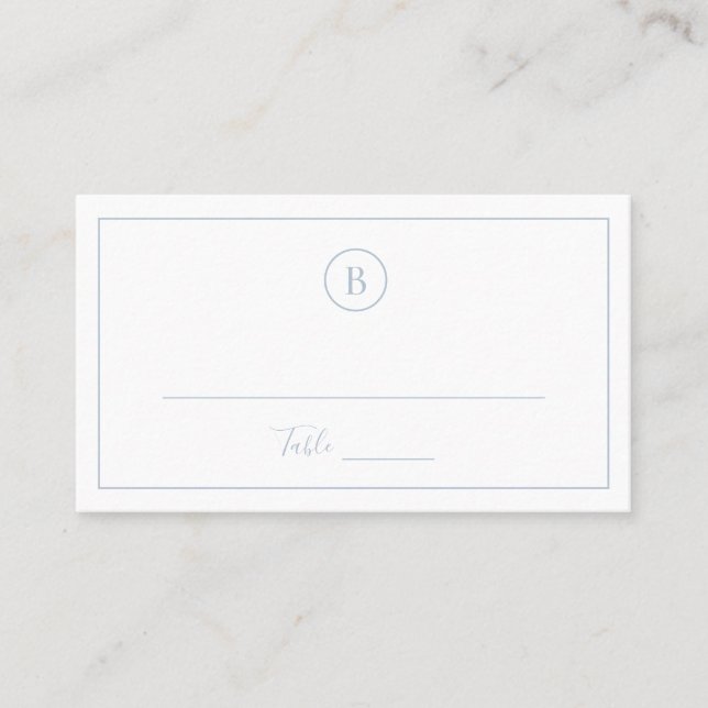 Traditional Dusty Blue Elegant Wedding Place Card (Front)
