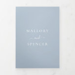 Traditional Dusty Blue Elegant Wedding Tri-Fold Invitation<br><div class="desc">Simple All In One Wedding Invitation template with rsvp card and enclosure card attached, making this invitation suite convenient and budget friendly. The wedding invitation features your monogram in a circle at the top and your wedding details surrounded by a thin border along with your names are in an elegant...</div>