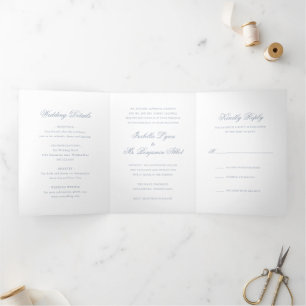Traditional Dusty Blue Formal Elegant Wedding Tri-Fold Invitation