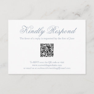 Traditional Dusty Blue Formal QR Code Wedding RSVP Card