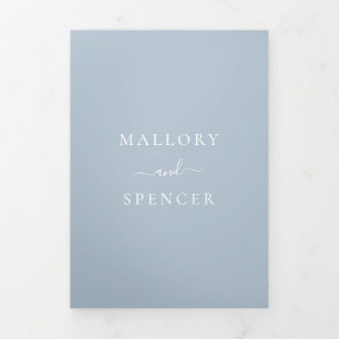 Traditional Dusty Blue Monogram Elegant Wedding Tri-Fold Invitation