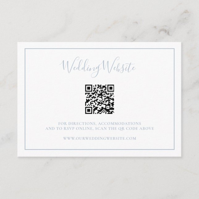 Traditional Dusty Blue QR Code Elegant Wedding Enclosure Card (Front)