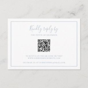 Traditional Dusty Blue QR Code Elegant Wedding RSVP Card