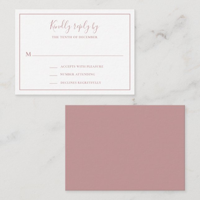 Traditional Dusty Rose Pink Mini Wedding RSVP Card (Front/Back)