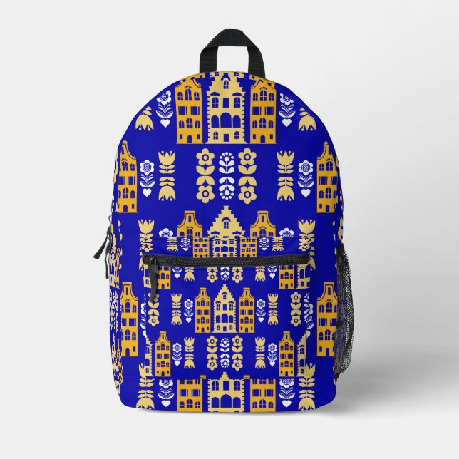 Traditional Dutch Folk Art Print Printed Backpack (Front)