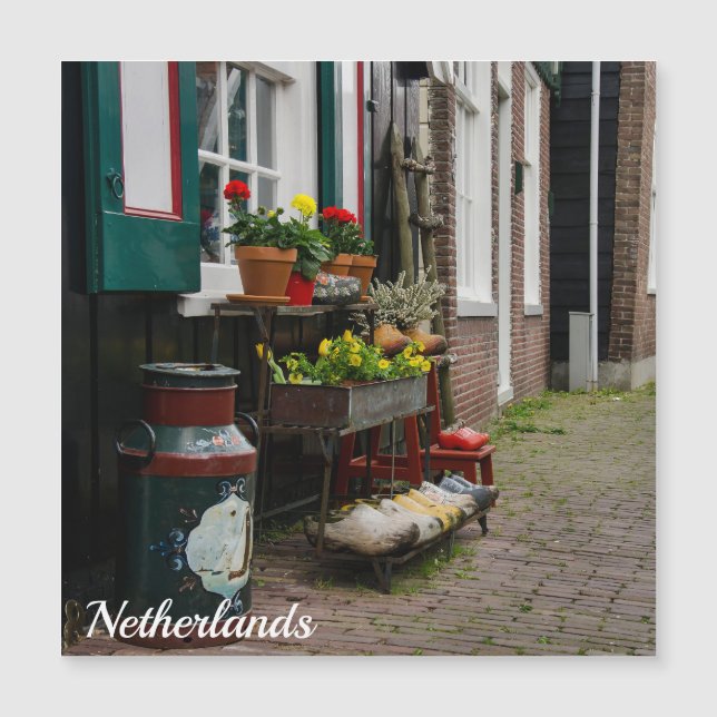 Traditional dutch wooden shoes on street (Front)