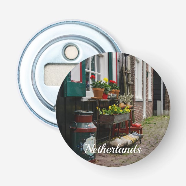Traditional Dutch wooden shoes on street Bottle Opener (Front)
