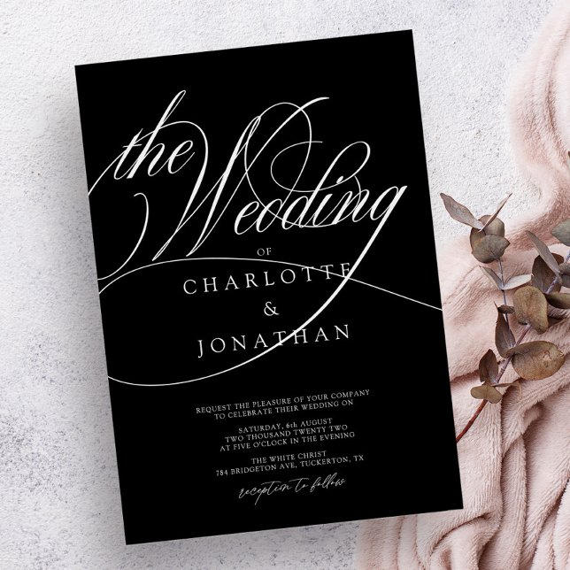 Traditional Elegant Calligraphy Black Wedding Invitation (Creator Uploaded)