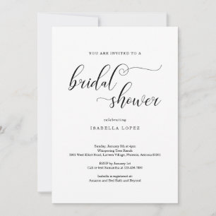 Traditional Elegant Calligraphy Bridal Shower Invitation