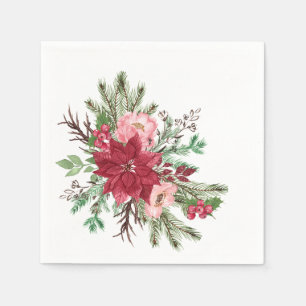 Traditional Elegant Christmas Poinsettia Cocktail Napkin