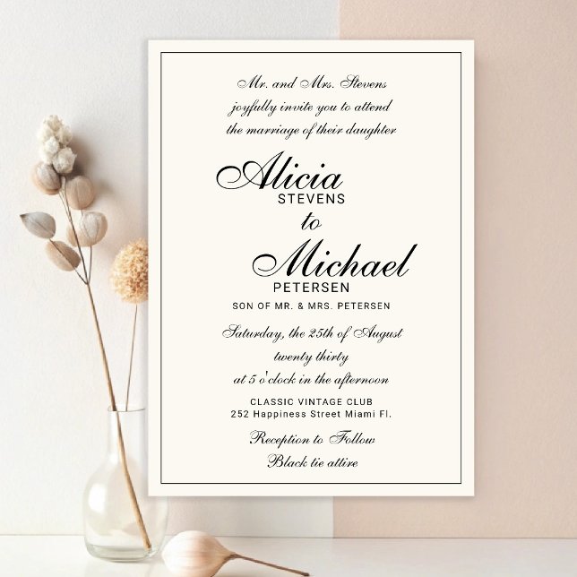 Traditional elegant classic black ivory wedding invitation (Creator Uploaded)