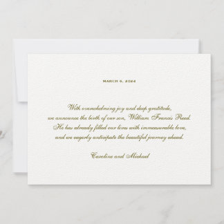 Traditional Elegant Gender Neutral Birth  Announcement