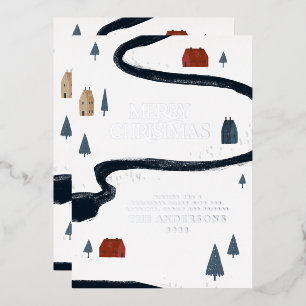 Traditional elegant rustic winter snow Christmas Foil Holiday Card