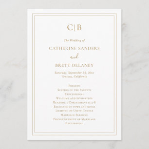 Traditional Elegant Simple Monogram Gold Wedding Program