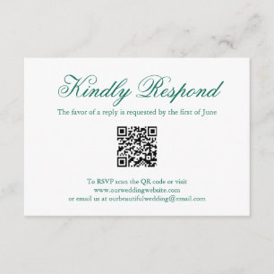 Traditional Emerald Green QR Code Elegant Wedding RSVP Card