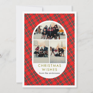Traditional Festive Red Tartan Arch Multi Photo Holiday Card
