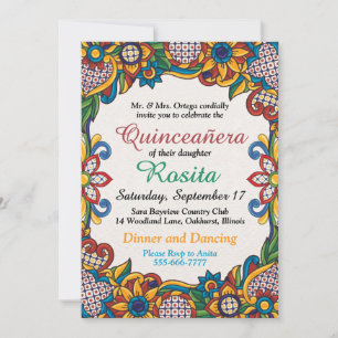 Traditional Fiesta Spanish Border Quinceanera Invi Invitation