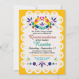 Traditional Fiesta Spanish Border Quinceanera Invitation