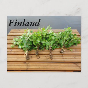 Traditional Finnish bath whisks on a jetty Postcard