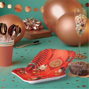 Traditional firecrackers Chinese Horse Year SqP Paper Plate