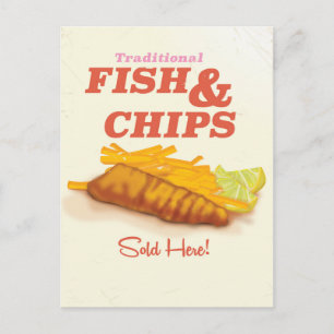 Traditional fish and Chips vintage poster Postcard