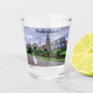 Traditional fishing village Marken in Netherlands Shot Glass