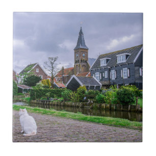Traditional fishing village Marken in Netherlands Tile