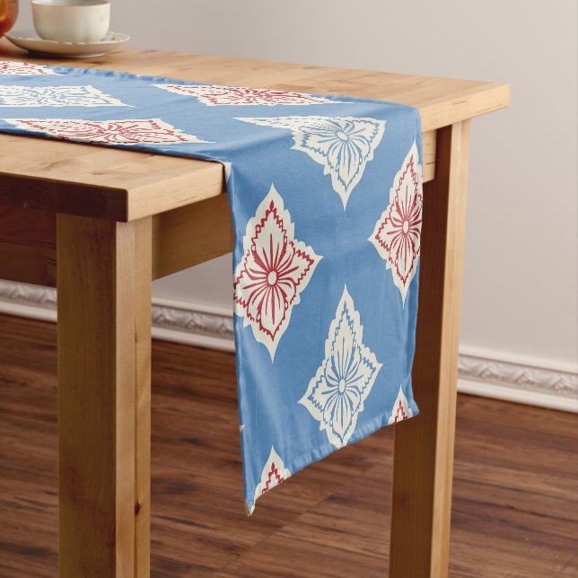 Traditional Floral Block Print Pattern Short Table Runner (In Situ)
