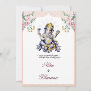 Traditional Floral Ganesha Indian Wedding Card