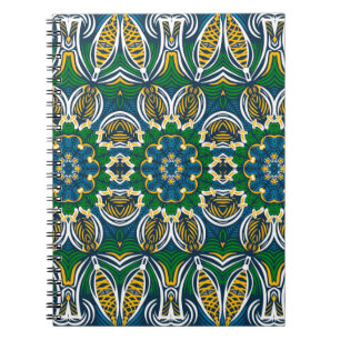 Traditional floral ornament, seamless pattern with notebook