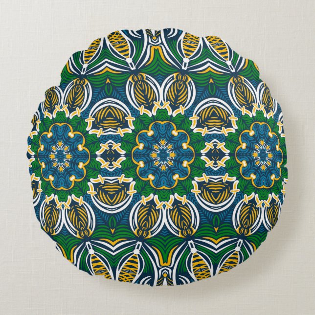 Traditional floral ornament, seamless pattern with round pillow (Front)