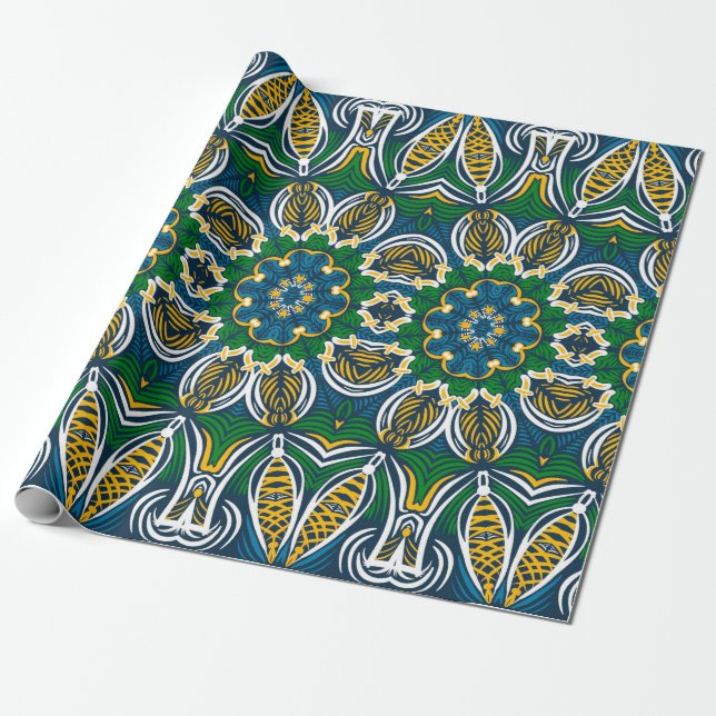 Traditional floral ornament, seamless pattern with wrapping paper (Unrolled)